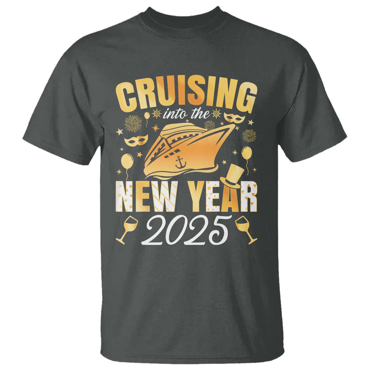 Family New Year's Trip 2025 T Shirt Cruising Into The New Year 2025 TS11 Dark Heather Print Your Wear