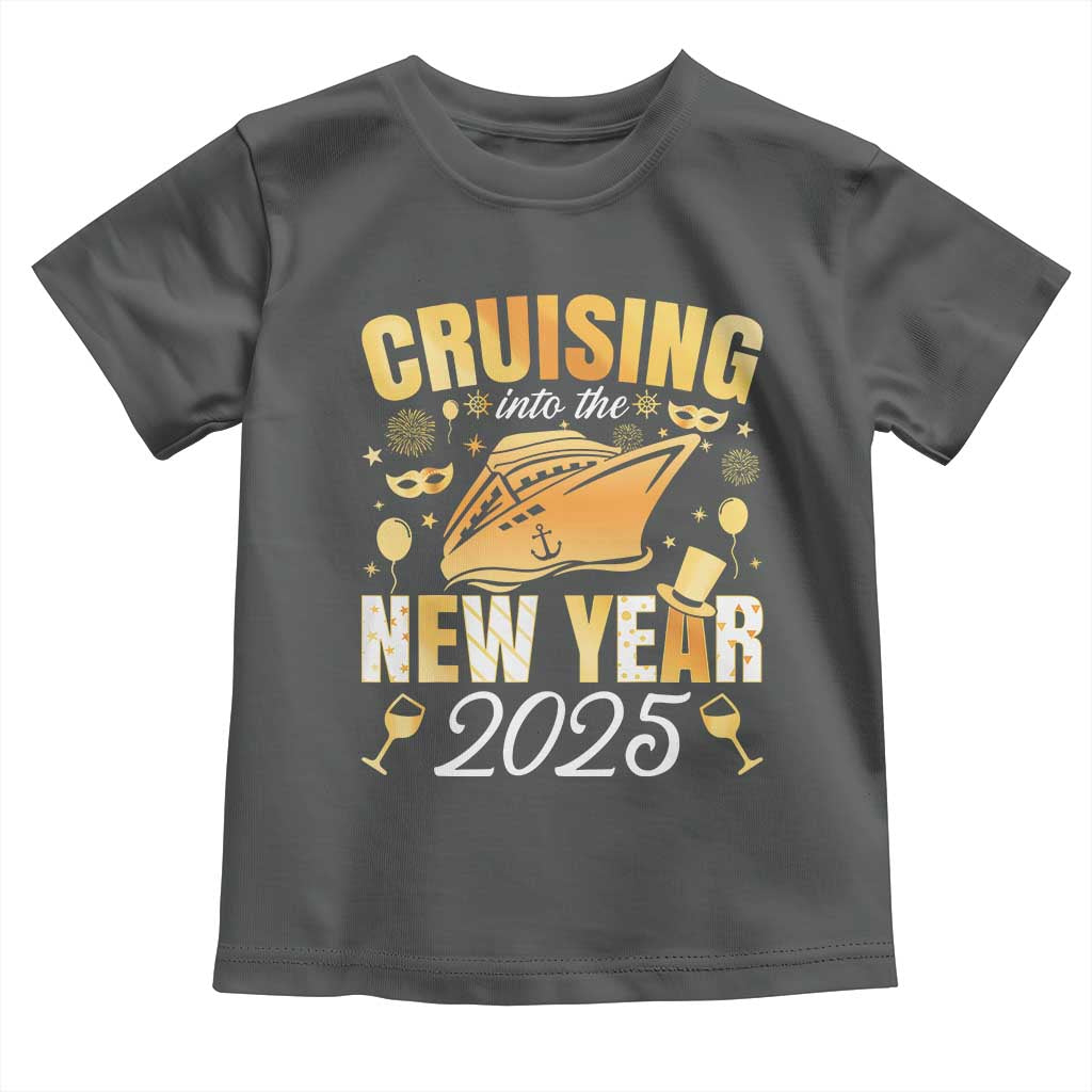 Family New Year's Trip 2025 Toddler T Shirt Cruising Into The New Year 2025 TS11 Dark Heather Print Your Wear