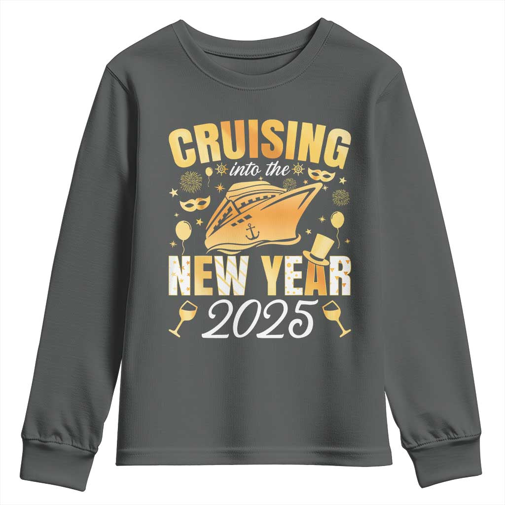 Family New Year's Trip 2025 Youth Sweatshirt Cruising Into The New Year 2025 TS11 Dark Heather Print Your Wear