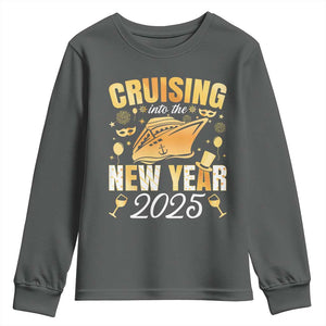 Family New Year's Trip 2025 Youth Sweatshirt Cruising Into The New Year 2025 TS11 Dark Heather Print Your Wear