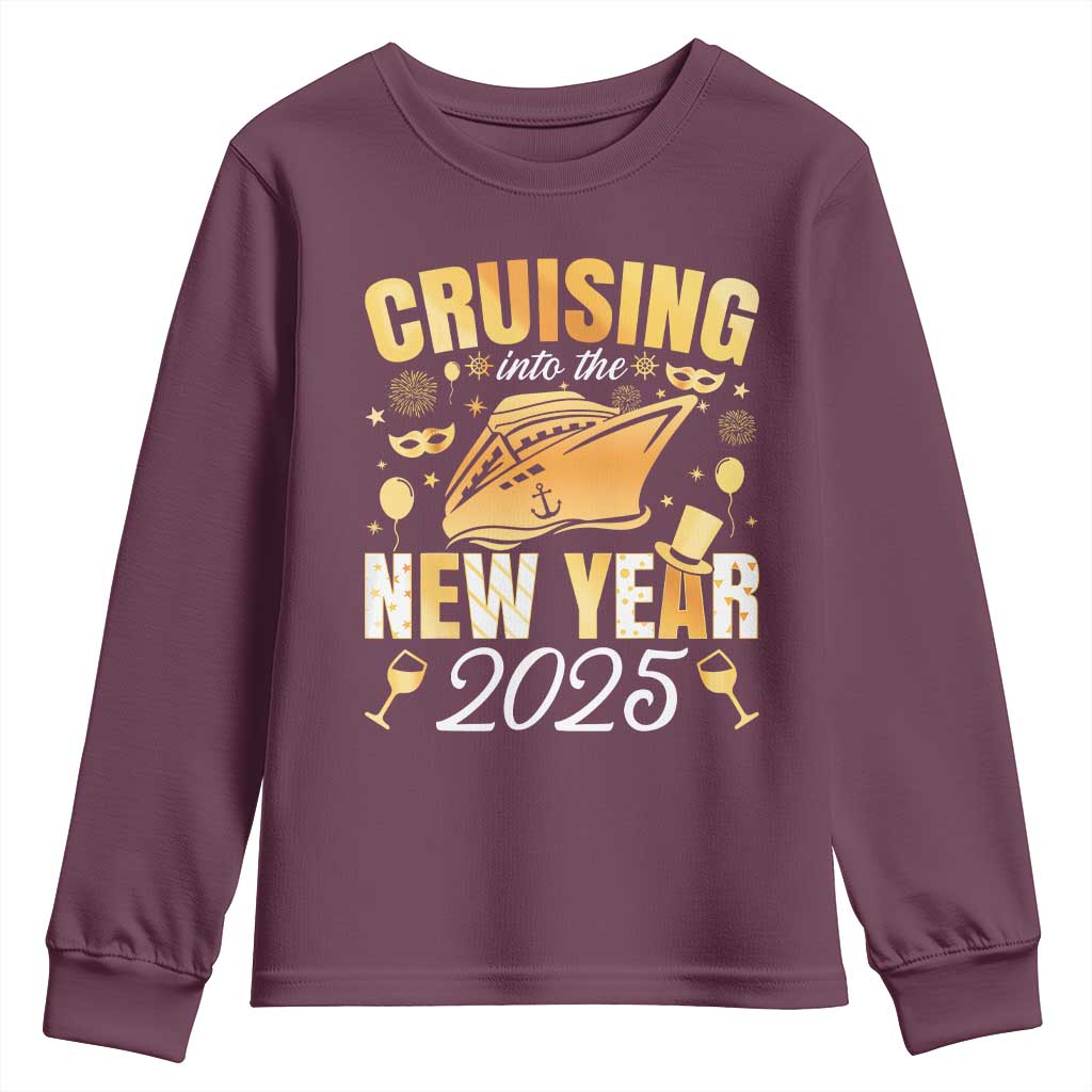 Family New Year's Trip 2025 Youth Sweatshirt Cruising Into The New Year 2025 TS11 Maroon Print Your Wear