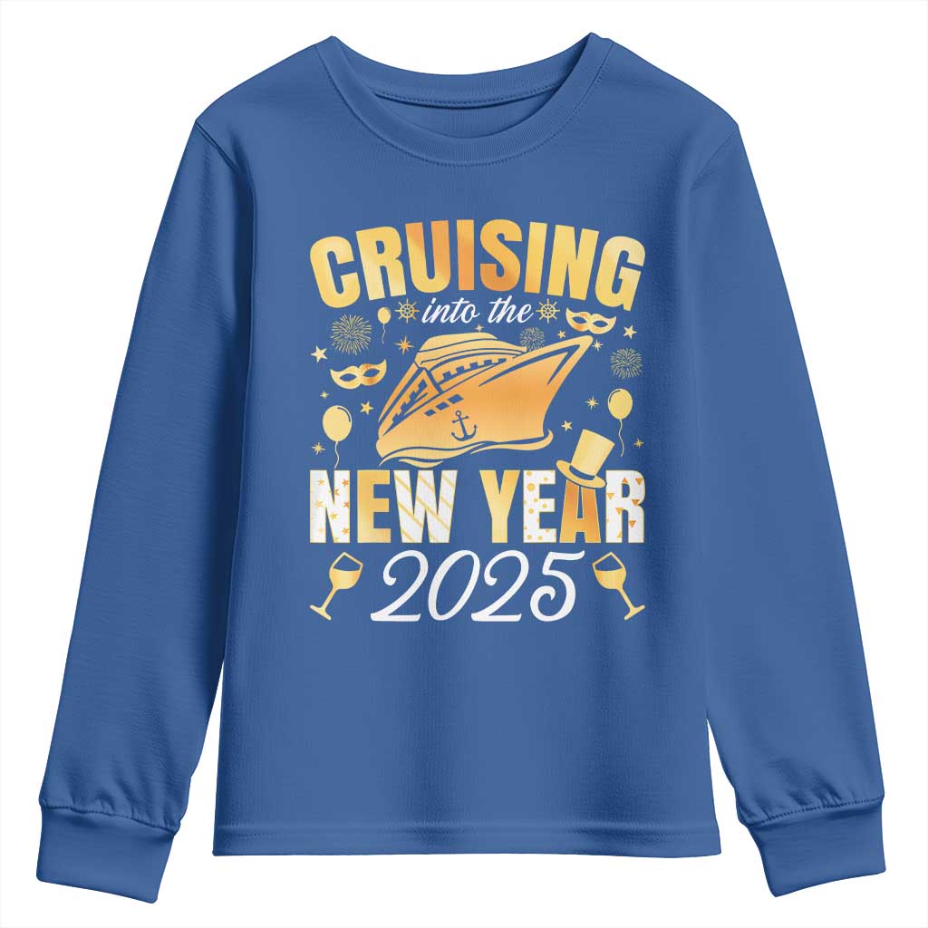 Family New Year's Trip 2025 Youth Sweatshirt Cruising Into The New Year 2025 TS11 Royal Blue Print Your Wear