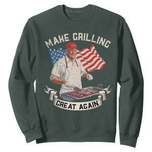 Funny Trump Make Grilling Great Again Sweatshirt Trump BBQ Grill Vintage American Flag TS11 Dark Forest Green Print Your Wear