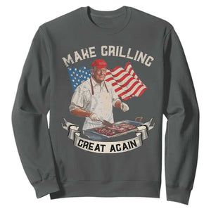 Funny Trump Make Grilling Great Again Sweatshirt Trump BBQ Grill Vintage American Flag TS11 Dark Heather Print Your Wear