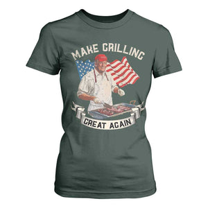 Funny Trump Make Grilling Great Again T Shirt For Women Trump BBQ Grill Vintage American Flag TS11 Dark Forest Green Print Your Wear