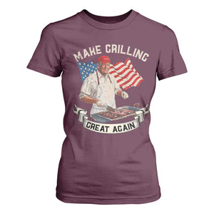 Funny Trump Make Grilling Great Again T Shirt For Women Trump BBQ Grill Vintage American Flag TS11 Maroon Print Your Wear
