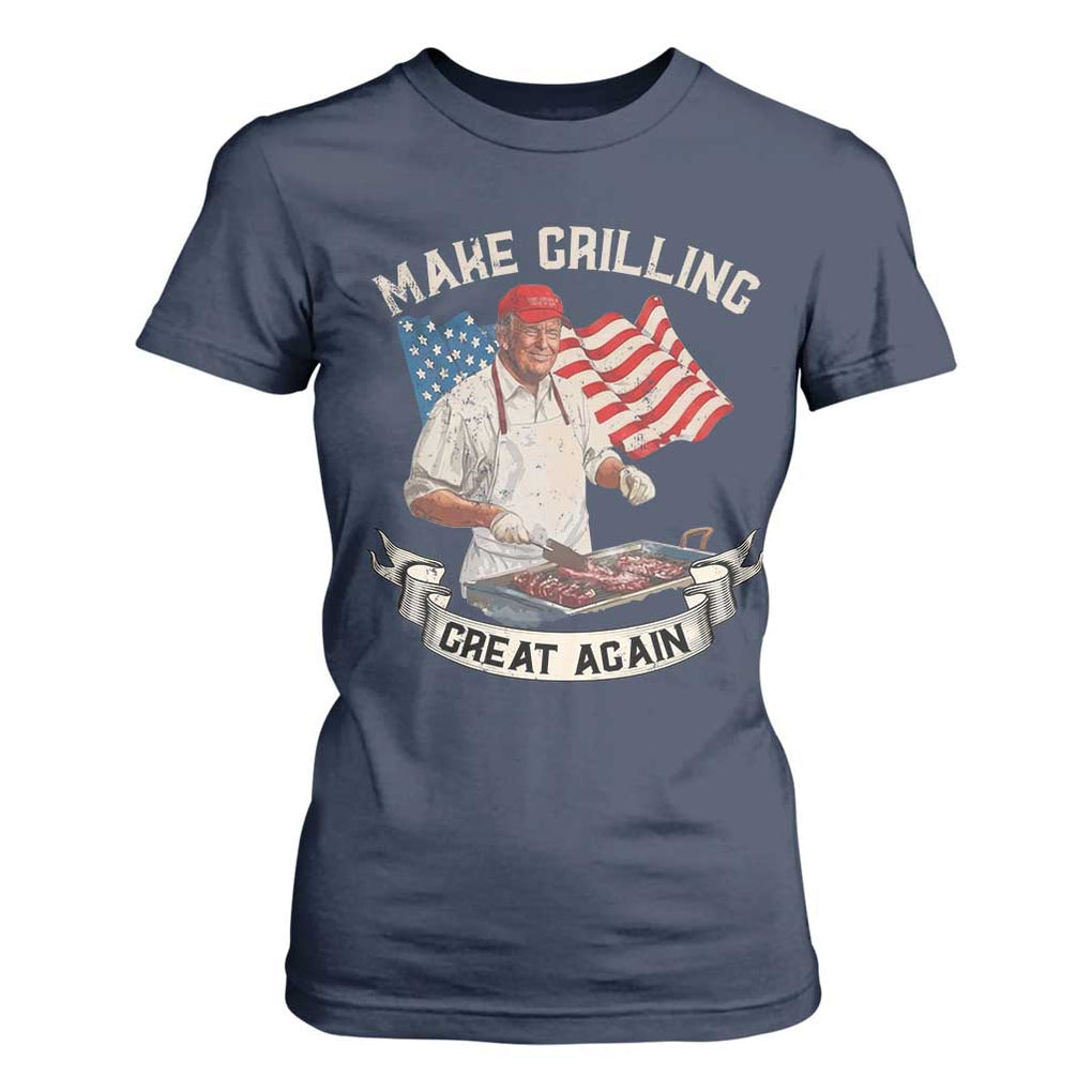 Funny Trump Make Grilling Great Again T Shirt For Women Trump BBQ Grill Vintage American Flag TS11 Navy Print Your Wear