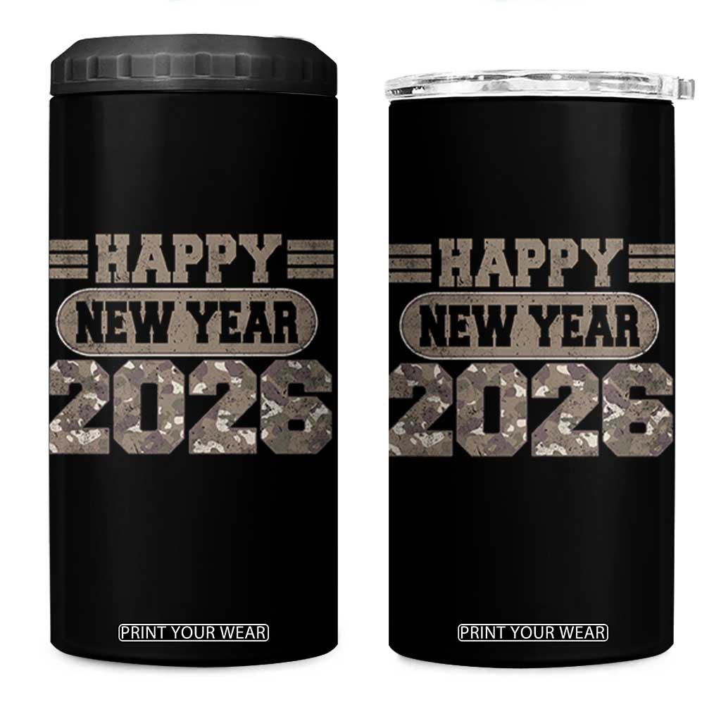 Camo Happy New Year Party 2026 4 in 1 Can Cooler Tumbler Camouflage NYE Party TS11 One Size: 16 oz Black Print Your Wear