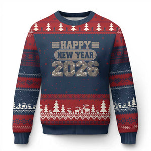 Camo Happy New Year Party 2026 Ugly Christmas Sweater Camouflage NYE Party TS11 Navy Red Print Your Wear