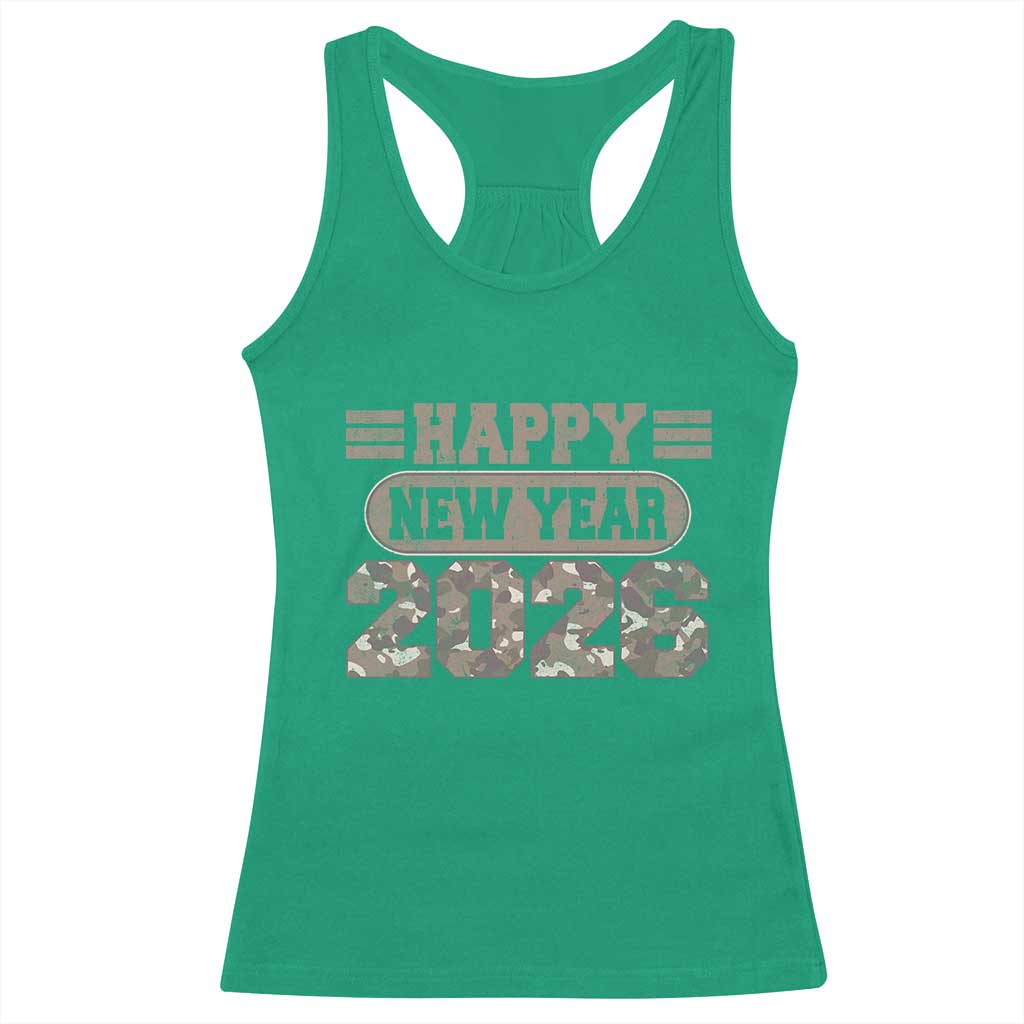 Camo Happy New Year Party 2026 Racerback Tank Top Camouflage NYE Party TS11 Irish Green Print Your Wear