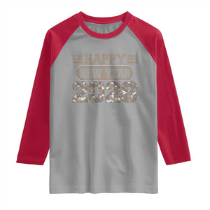 Camo Happy New Year Party 2026 Raglan Shirt Camouflage NYE Party TS11 Sport Gray Red Print Your Wear