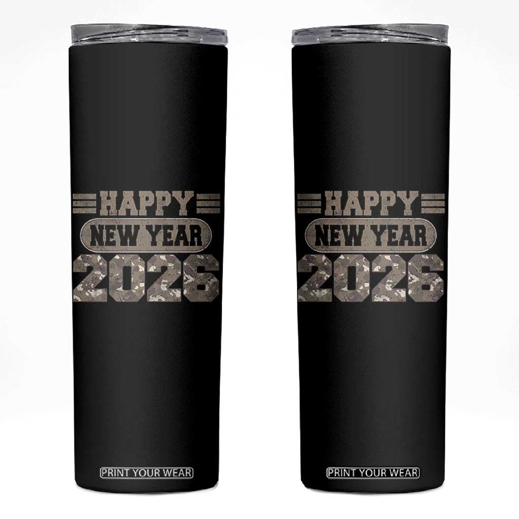 Camo Happy New Year Party 2026 Skinny Tumbler Camouflage NYE Party TS11 Black Print Your Wear