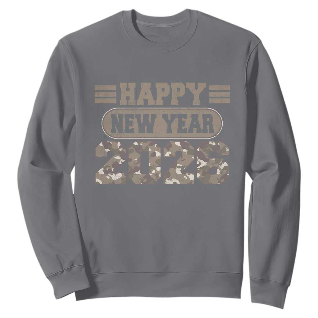 Camo Happy New Year Party 2026 Sweatshirt Camouflage NYE Party TS11 Charcoal Print Your Wear