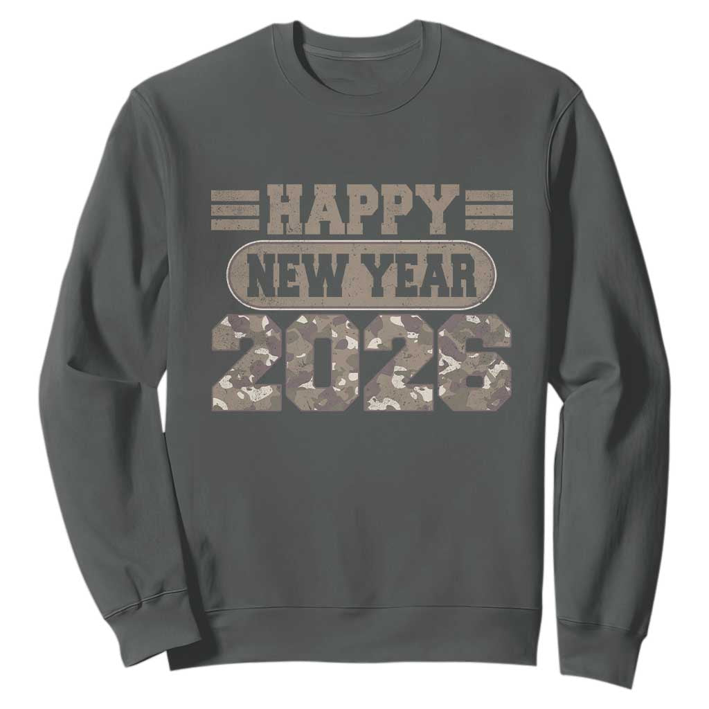 Camo Happy New Year Party 2026 Sweatshirt Camouflage NYE Party TS11 Dark Heather Print Your Wear