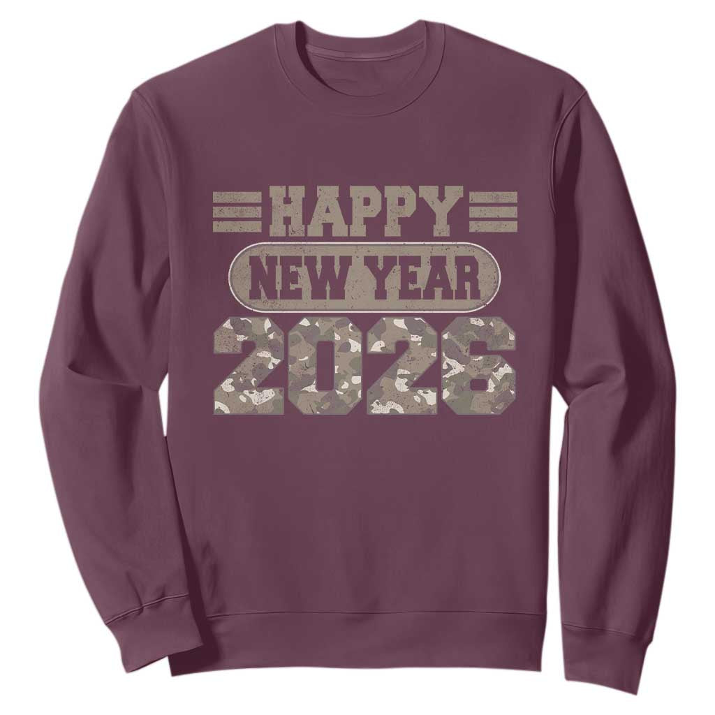 Camo Happy New Year Party 2026 Sweatshirt Camouflage NYE Party TS11 Maroon Print Your Wear