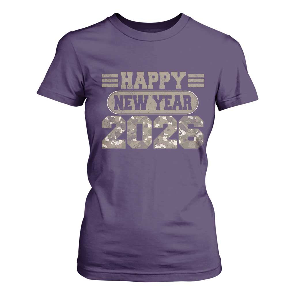 Camo Happy New Year Party 2026 T Shirt For Women Camouflage NYE Party TS11 Purple Print Your Wear