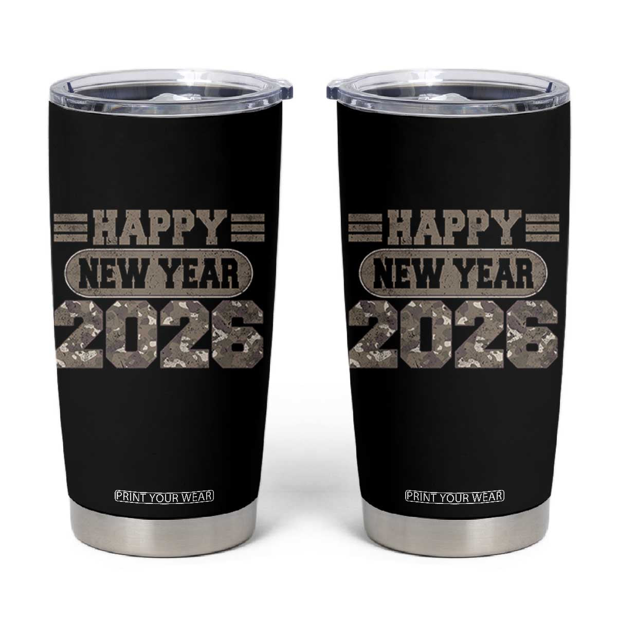 Camo Happy New Year Party 2026 Tumbler Cup Camouflage NYE Party TS11 Black Print Your Wear