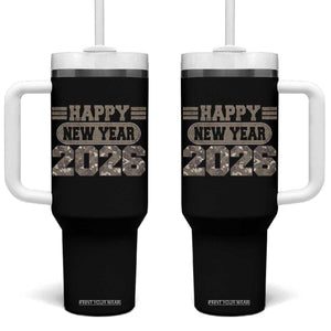 Camo Happy New Year Party 2026 Tumbler With Handle Camouflage NYE Party TS11 One Size: 40 oz Black Print Your Wear