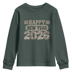 Camo Happy New Year Party 2026 Youth Sweatshirt Camouflage NYE Party TS11 Dark Forest Green Print Your Wear