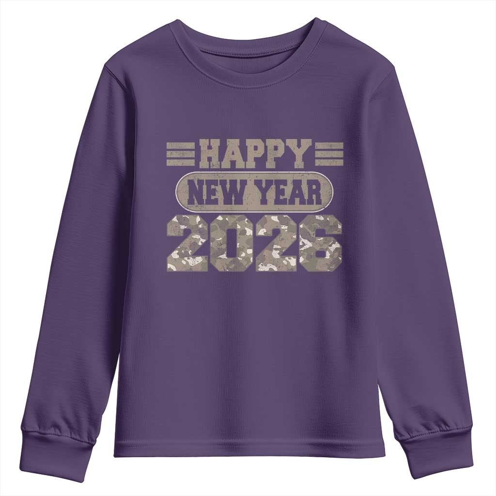 Camo Happy New Year Party 2026 Youth Sweatshirt Camouflage NYE Party TS11 Purple Print Your Wear