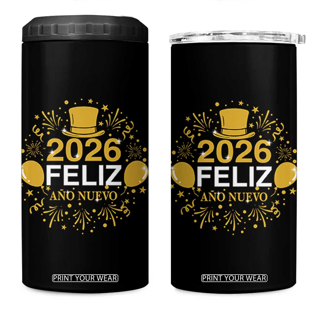Spanish Mexican New Year 2026 4 in 1 Can Cooler Tumbler Feliz Ano Nuevo NYE Party TS11 One Size: 16 oz Black Print Your Wear