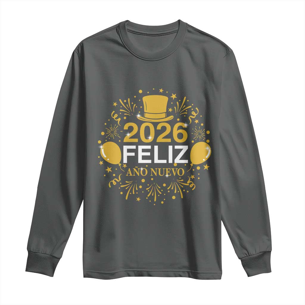 Spanish Mexican New Year 2026 Long Sleeve Shirt Feliz Ano Nuevo NYE Party TS11 Dark Heather Print Your Wear