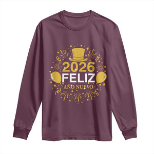 Spanish Mexican New Year 2026 Long Sleeve Shirt Feliz Ano Nuevo NYE Party TS11 Maroon Print Your Wear