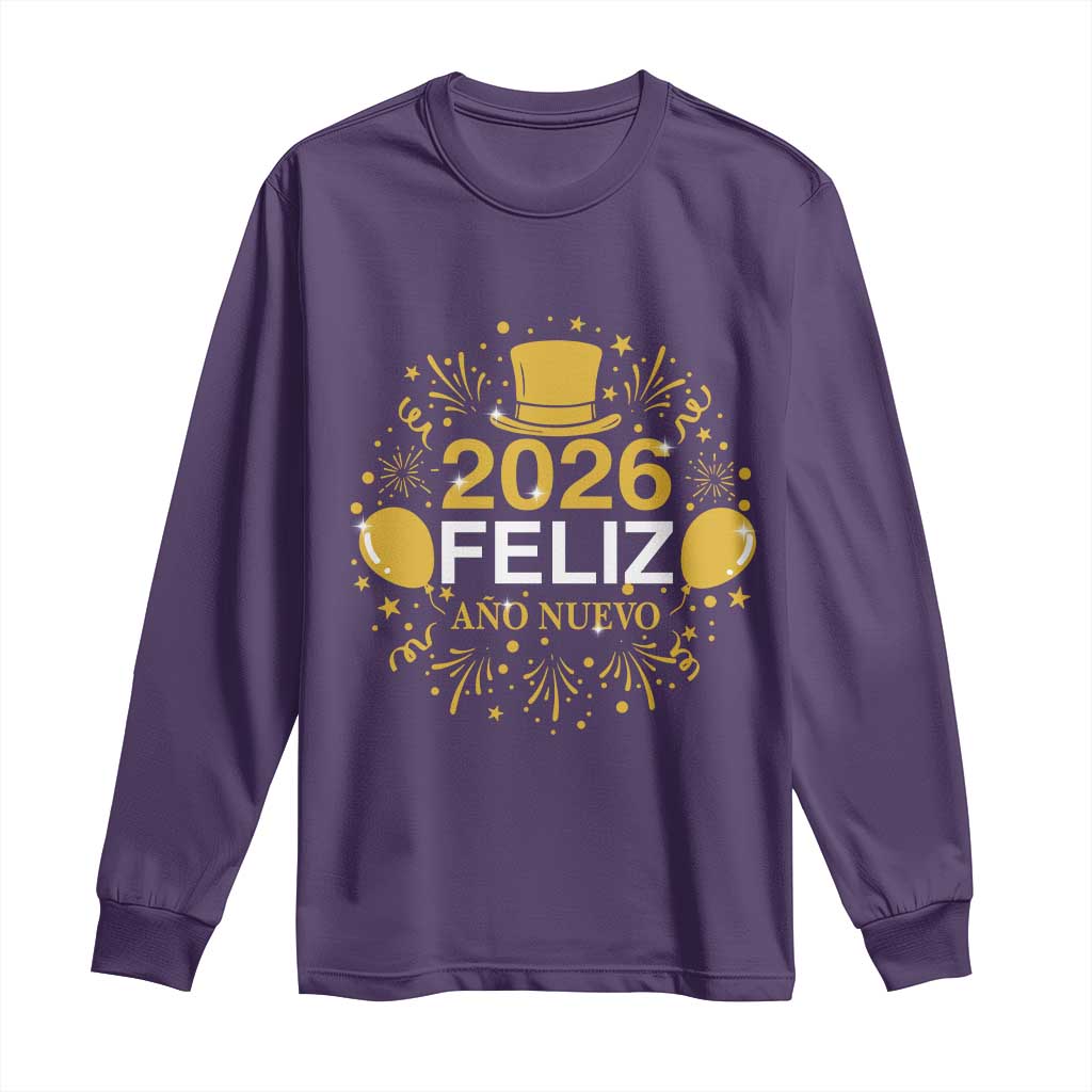 Spanish Mexican New Year 2026 Long Sleeve Shirt Feliz Ano Nuevo NYE Party TS11 Purple Print Your Wear