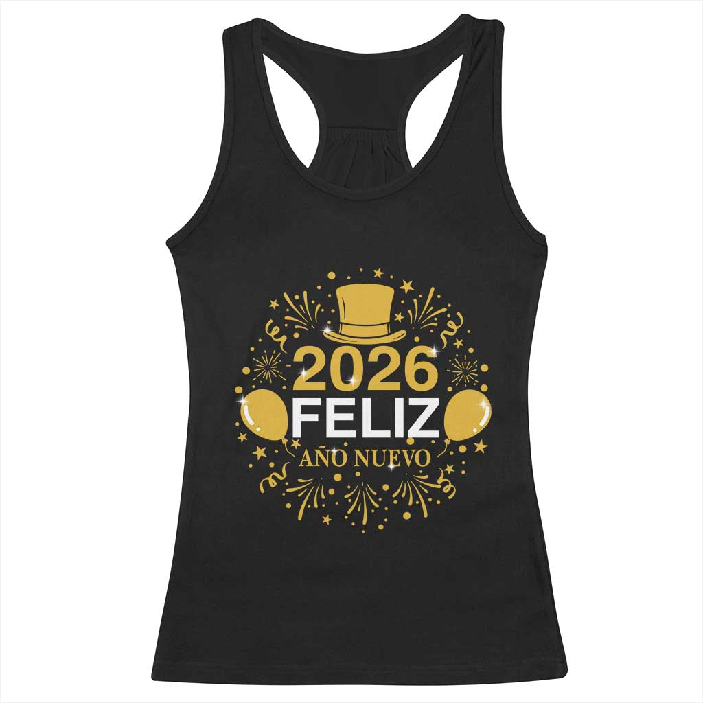 Spanish Mexican New Year 2026 Racerback Tank Top Feliz Ano Nuevo NYE Party TS11 Black Print Your Wear