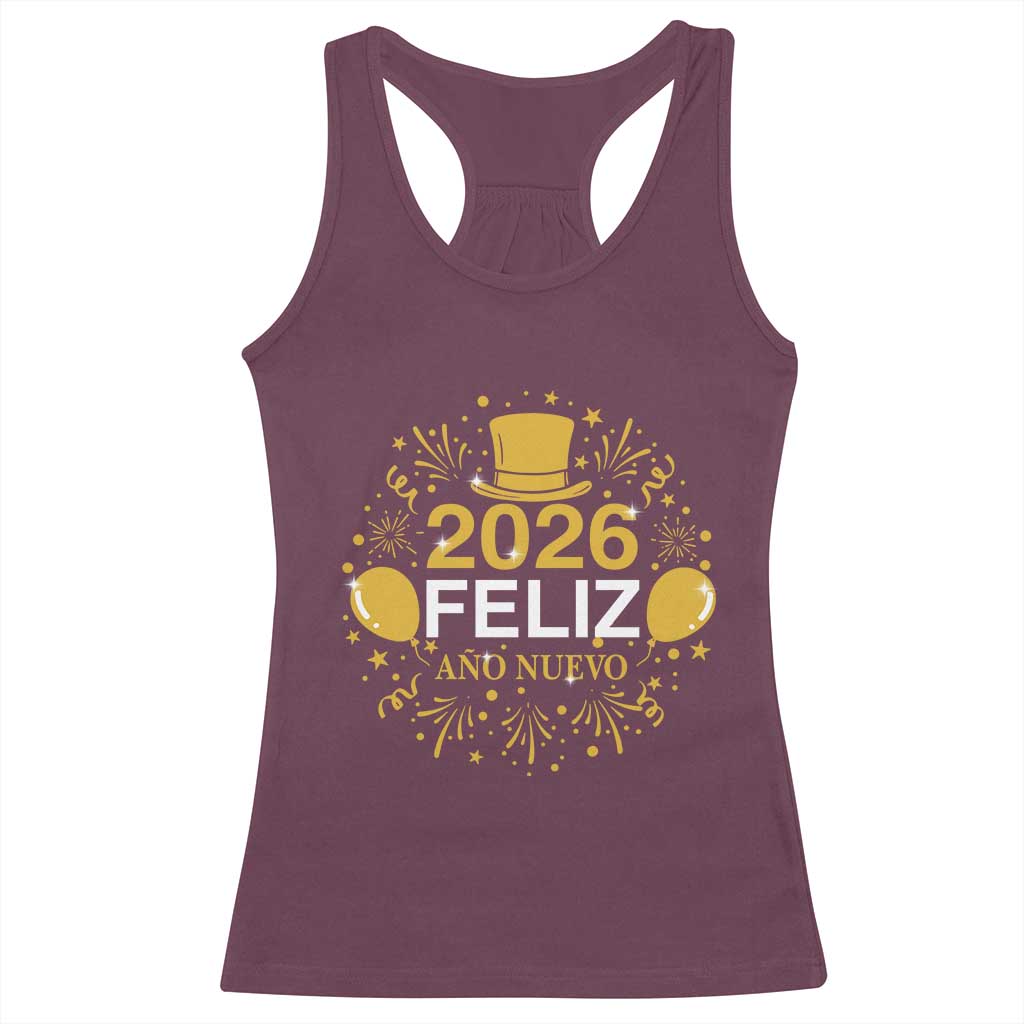 Spanish Mexican New Year 2026 Racerback Tank Top Feliz Ano Nuevo NYE Party TS11 Maroon Print Your Wear