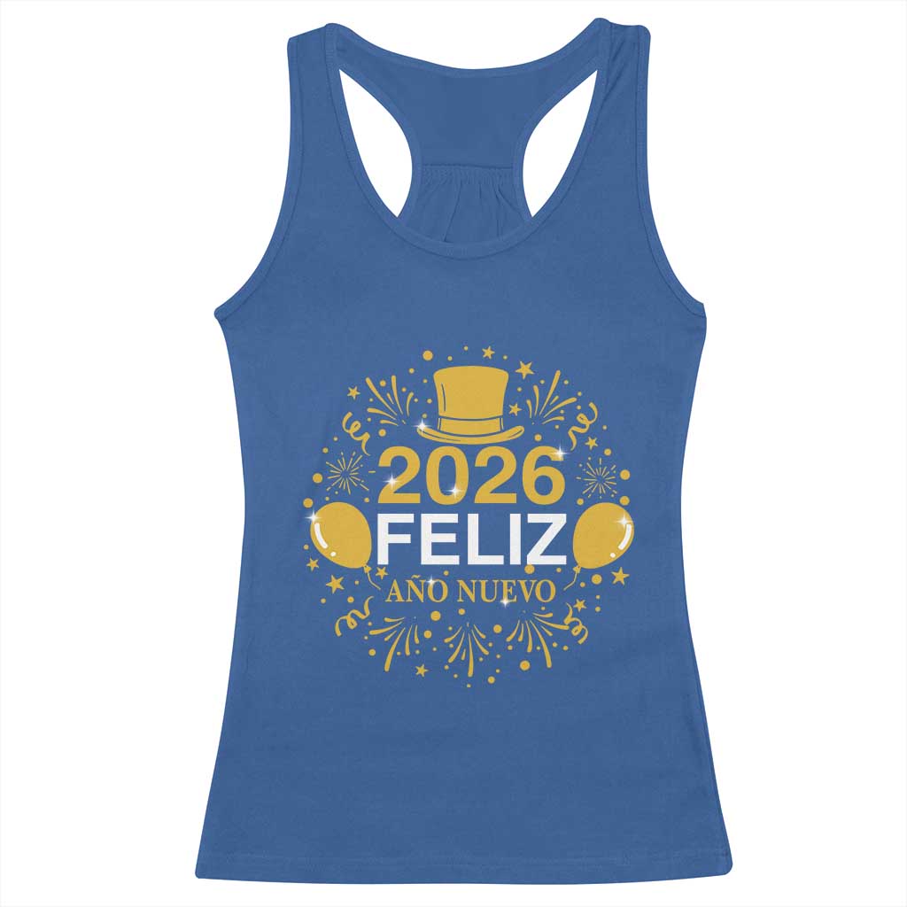 Spanish Mexican New Year 2026 Racerback Tank Top Feliz Ano Nuevo NYE Party TS11 Royal Blue Print Your Wear
