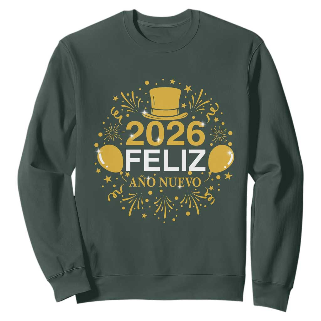 Spanish Mexican New Year 2026 Sweatshirt Feliz Ano Nuevo NYE Party TS11 Dark Forest Green Print Your Wear