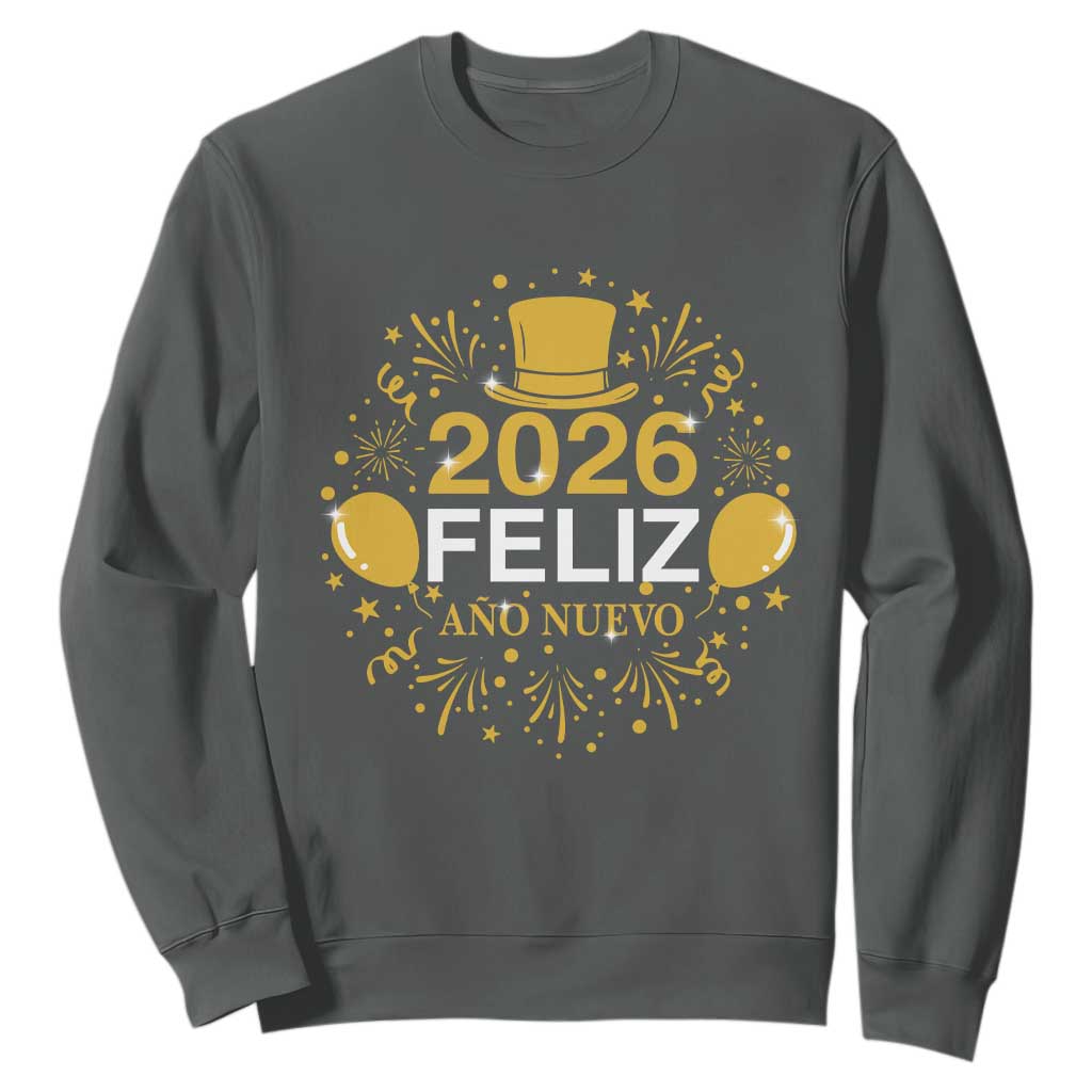 Spanish Mexican New Year 2026 Sweatshirt Feliz Ano Nuevo NYE Party TS11 Dark Heather Print Your Wear
