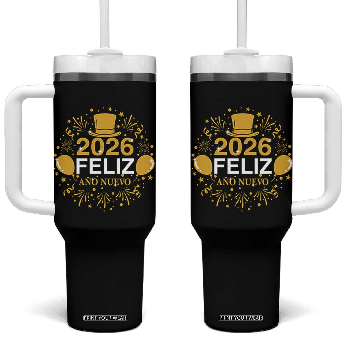 Spanish Mexican New Year 2026 Tumbler With Handle Feliz Ano Nuevo NYE Party TS11 One Size: 40 oz Black Print Your Wear