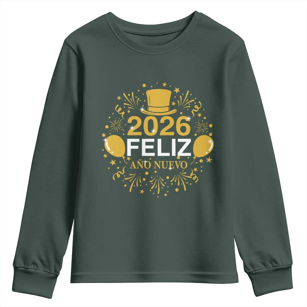 Spanish Mexican New Year 2026 Youth Sweatshirt Feliz Ano Nuevo NYE Party TS11 Dark Forest Green Print Your Wear