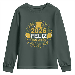 Spanish Mexican New Year 2026 Youth Sweatshirt Feliz Ano Nuevo NYE Party TS11 Dark Forest Green Print Your Wear