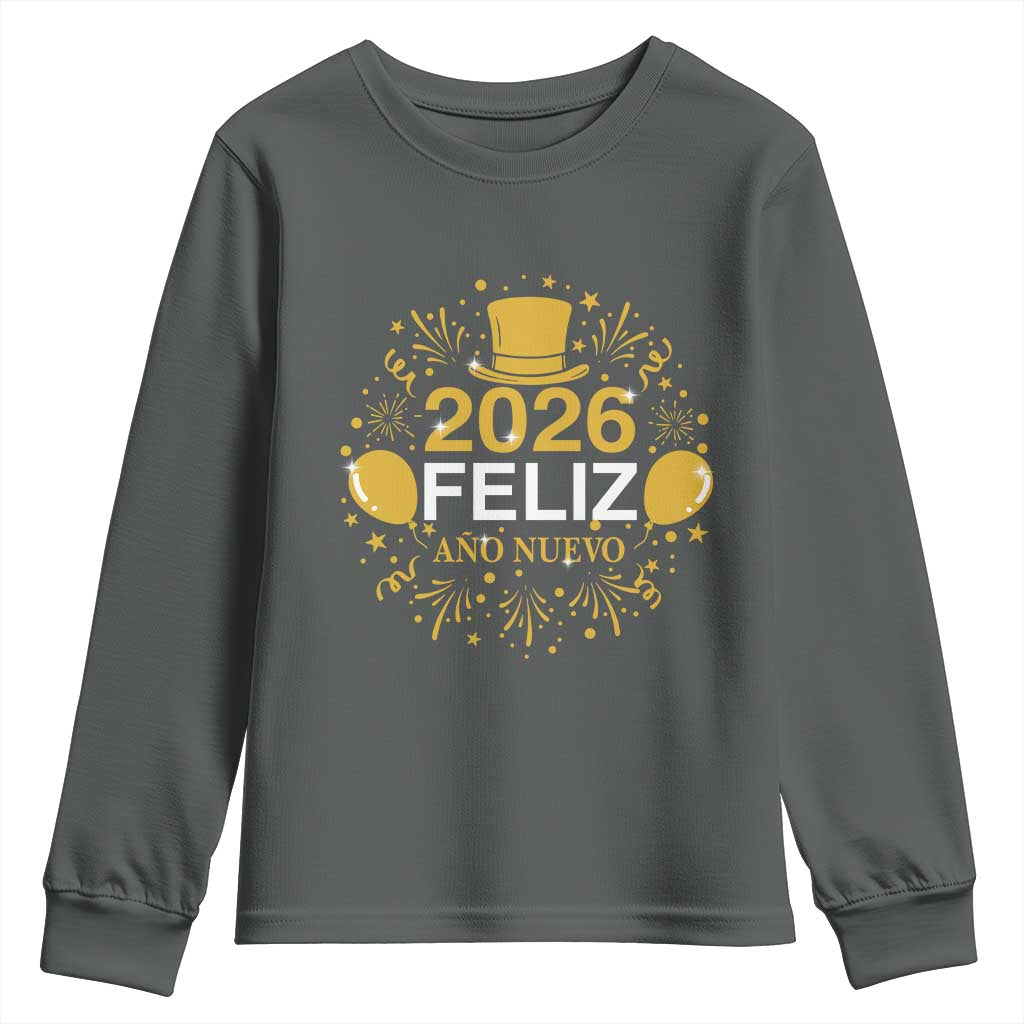 Spanish Mexican New Year 2026 Youth Sweatshirt Feliz Ano Nuevo NYE Party TS11 Dark Heather Print Your Wear