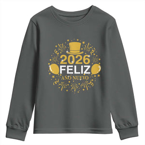 Spanish Mexican New Year 2026 Youth Sweatshirt Feliz Ano Nuevo NYE Party TS11 Dark Heather Print Your Wear