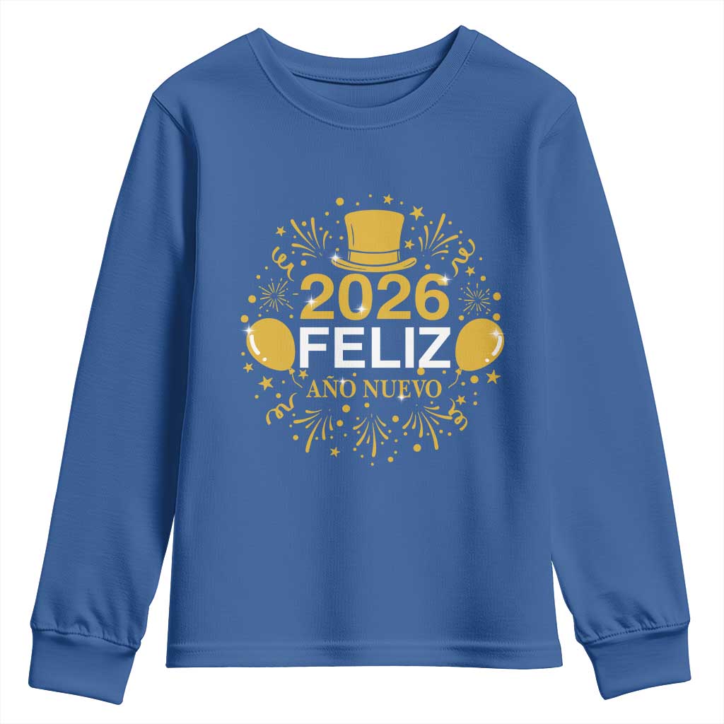 Spanish Mexican New Year 2026 Youth Sweatshirt Feliz Ano Nuevo NYE Party TS11 Royal Blue Print Your Wear