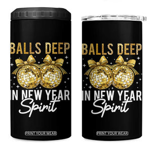 Funny New Year Disco Ball 4 in 1 Can Cooler Tumbler Balls Deep In New Year Spirit TS11 One Size: 16 oz Black Print Your Wear