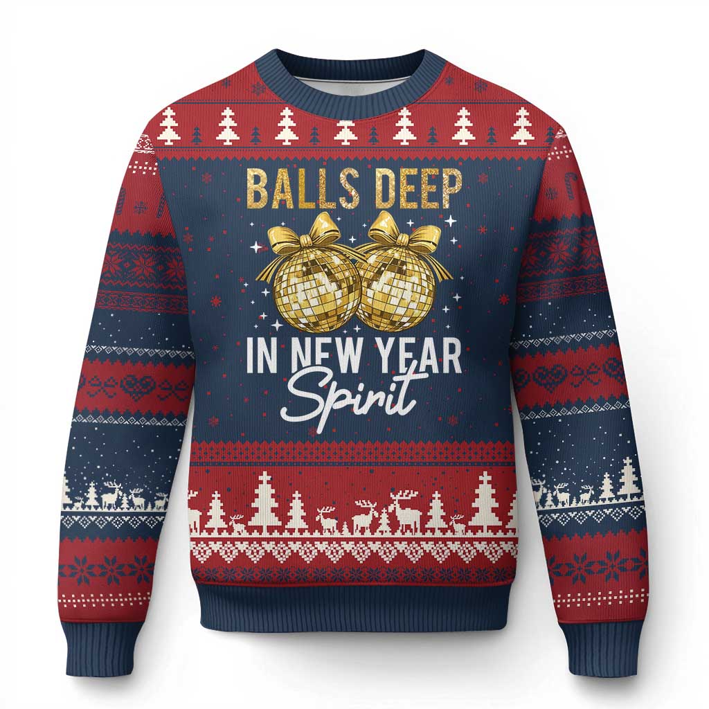 Funny New Year Disco Ball Ugly Christmas Sweater Balls Deep In New Year Spirit TS11 Navy Red Print Your Wear