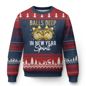 Funny New Year Disco Ball Ugly Christmas Sweater Balls Deep In New Year Spirit TS11 Navy Red Print Your Wear