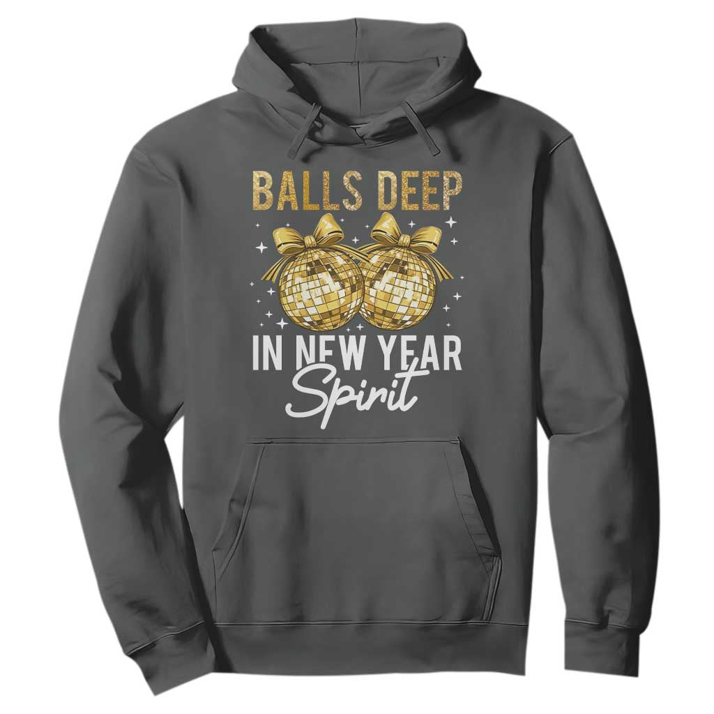 Funny New Year Disco Ball Hoodie Balls Deep In New Year Spirit TS11 Dark Heather Print Your Wear