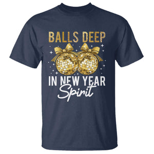 Funny New Year Disco Ball T Shirt Balls Deep In New Year Spirit TS11 Navy Print Your Wear
