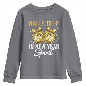 Funny New Year Disco Ball Youth Sweatshirt Balls Deep In New Year Spirit TS11 Charcoal Print Your Wear