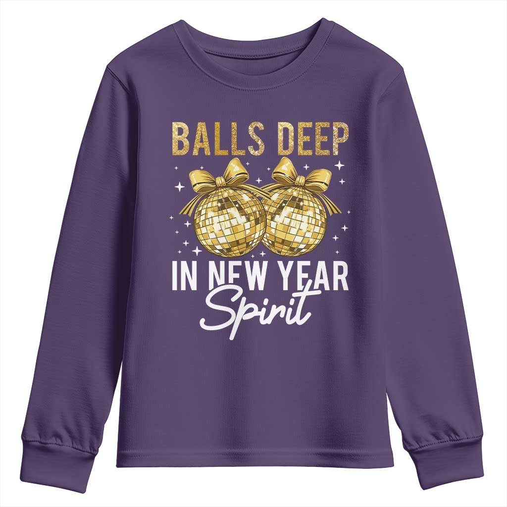 Funny New Year Disco Ball Youth Sweatshirt Balls Deep In New Year Spirit TS11 Purple Print Your Wear