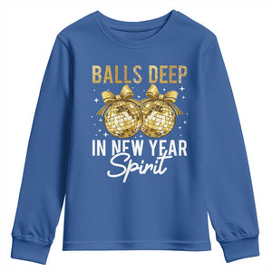 Funny New Year Disco Ball Youth Sweatshirt Balls Deep In New Year Spirit TS11 Royal Blue Print Your Wear