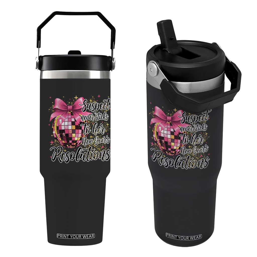 Funny Suspect Never Sticks To Her New Years Resolutions Flip Straw Tumbler Coquette Disco Ball TS11 One Size: 30 oz Black Print Your Wear