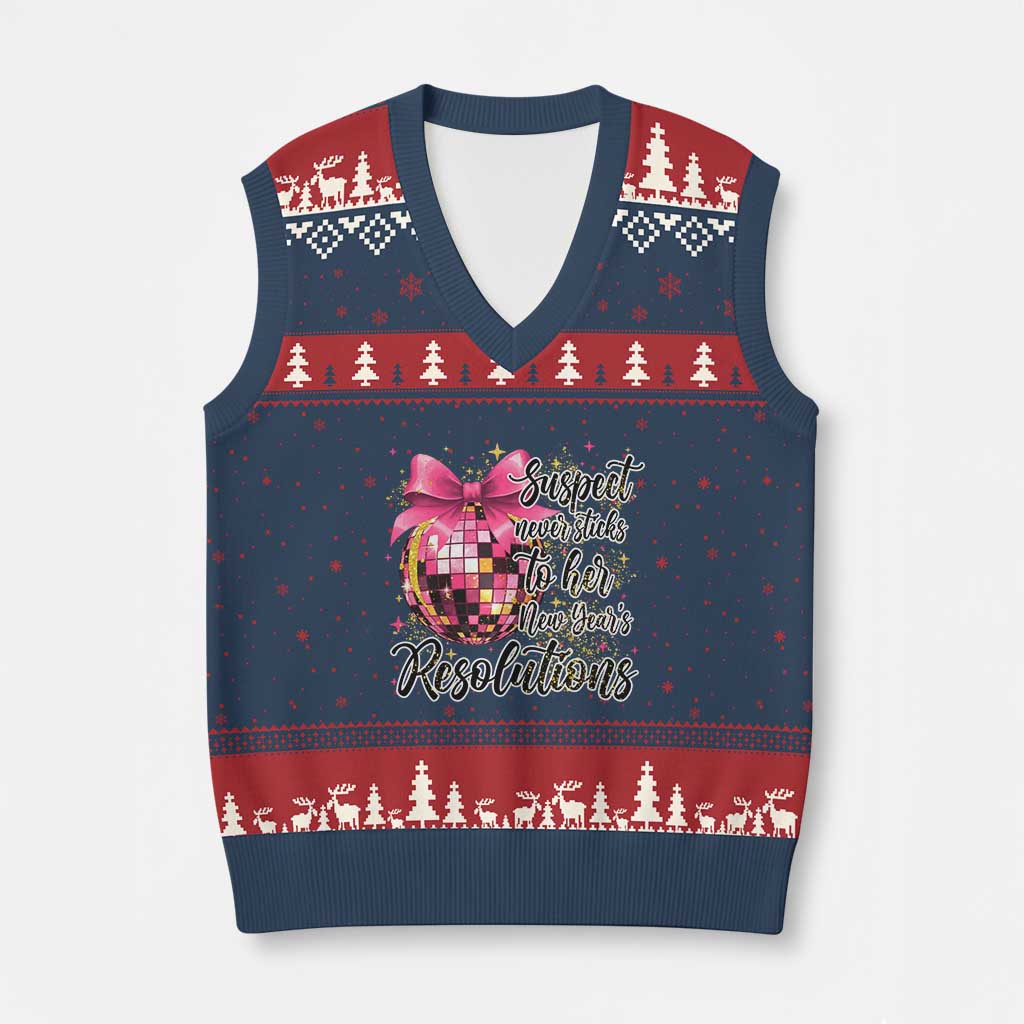 Funny Suspect Never Sticks To Her New Years Resolutions V-Neck Knit Sweater Vest Coquette Disco Ball TS11 Navy Red Print Your Wear