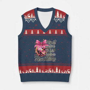 Funny Suspect Never Sticks To Her New Years Resolutions V-Neck Knit Sweater Vest Coquette Disco Ball TS11 Navy Red Print Your Wear